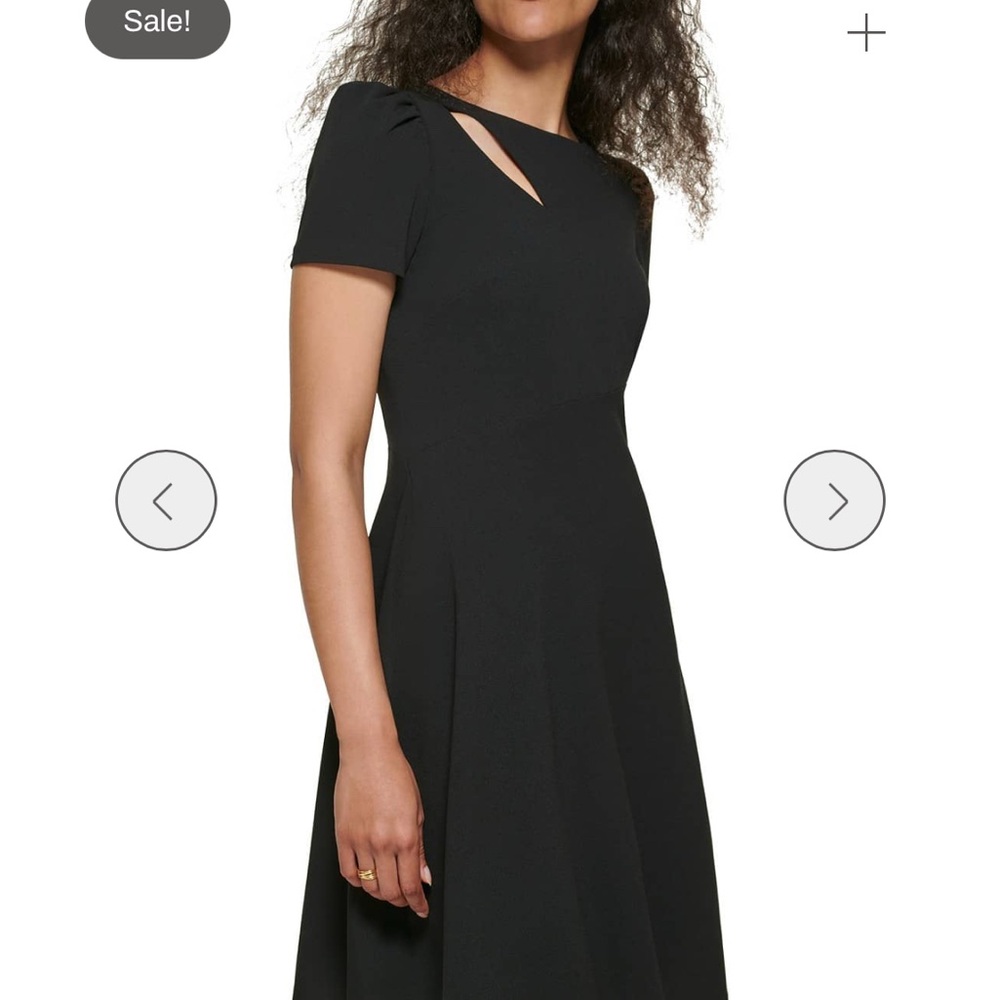 DKNY Women's Petite Black Cutout Scuba Crepe Fit & Flare Dress